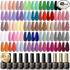 ROSALIND UV Nail Polish Set, 48 Pieces Gel Nail Polish Neon Macaroon Pastel Grey Nude Pink Colour Gel Nails for Nail Studio Design Starter Manicure Gift Set