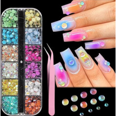 Fcozpjk Aurora Bubble 3D Kristall Nagelperlen Gemischte Perlen mit Klammern, Bunte Perlen für Nägel, Y2K Charms Dekoration Zubehör