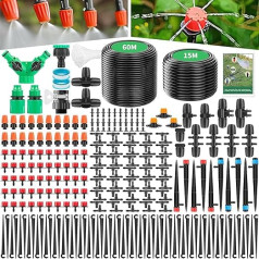 Forever Speed Irrigation System 315 Pieces Garden Irrigation Kit, 60 m + 15 m Irrigation Pipes, Drip Irrigation Spray Irrigation Cooling System for Landscape, Greenhouse, Patio
