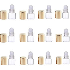 Glass Essential Oil Bottles 12 Pack Gold 1ml Mini Glass Roll-on Bottles Roller Refillable Essential Oil Aromatherapy Sample Bottles Refillable Cosmetic Roller Bottles
