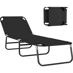 Outsunny Folding Sun Lounger with 5-Way Adjustable Backrest, Weatherproof Deck Chair, Camping Lounger, Garden Chair up to 120 kg, for Garden, Holiday, Outdoor, Beach, Pool, Black