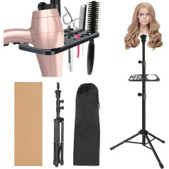 AliLeader 50 Inch Metal Wig Stand Tripod Adjustable Wig Head Stand with Tool Tray for Cosmetology Hairdressers (Black, Mannequin Head Not Included)