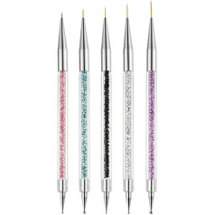AIBEE Nail Art Brushes, Double Sided Acrylic Nail Brush Set with 5/7/10/12/15mm Nail Liner Brushes and Dotting Pens for French Nails, 5 Pieces