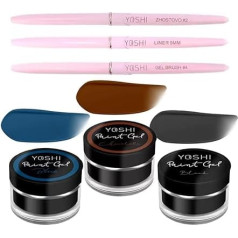 Professional Nail Art Set - Colour Gel in Black, Blue, Chocolate & Premium Brush Collection