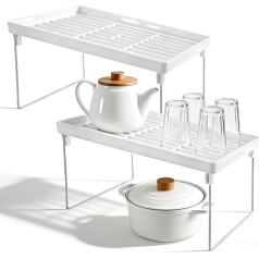 Küchenschrankregal, 2 Stück, Küchenthekenregal, Aufbewahrungsregale, stapelbar, Kunststoff, Küchenaufbewahrung, Organizer für Arbeitsplatte, Büro, 31,6 x 19,5 x 16 cm (weiß)