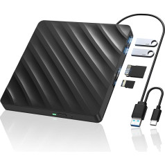 5-in-1 Bluray Drive External Bluray Burner DVD Burner External Blu Ray Drive for Laptop with SD/TF Slot Compatible with Windows MacOS Linux (5-in-1)