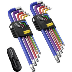 AMTOVL Hex Key Set, 18 Pieces Allen Key Set, Metric Ball Head Hex Key Set with T-Handle, 1.5 mm - 10 mm, Professional Hexagon Socket Set for Bicycle Repair