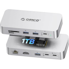 ORICO 1TB External SSD Docking Station, Memory Expansion + Interface Expansion, up to 1000MB/s, 10-in-1 USB C HUB, Supports 4K@60Hz HDMI Display, 100W PD, Ethernet, SD/TF - SJ10