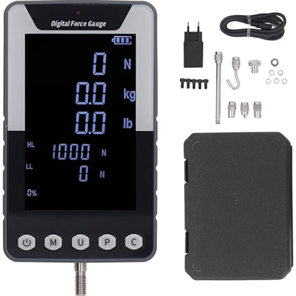 Fydun Digitales Kraft-Zug-Druck-Messgerät, Elektronisches Kraftmessgerät, N-kg-/Lb-Anzeige für Labortests (EU-Stecker)