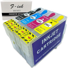 F-INK Empty Rechargeable Ink Cartridge Compatible for Epson 29 or 29XL Ink Cartridges 4 Colors T2991 Black T2992 Cyan T2993 Magenta T2994 Yellow