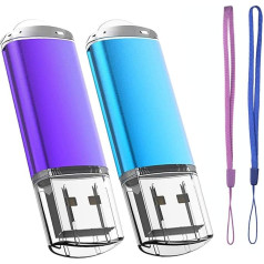 EASTBULL USB Flash Drive 16GB USB 2.0 Flash Drive Memory Hard Drive with Cords Set of Two Pieces Blue/Purple