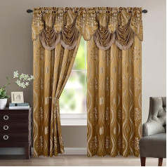 Elegant Comfort Aurora Taupe Jacquard Curtain Set with Attached Valance, 54