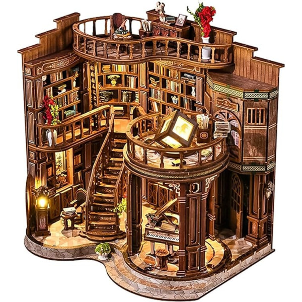 Spilay Miniature House, DIY Miniature House Model Kit with LED Light, Dollhouse Wooden Tiny House, Creative Gift for Adults, Christmas, Valentine's Day, Birthday (Dreamy Book Hall)