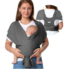 Momcozy Baby Sling Sling Newborn Buckle Easy to Wear T-Shirt Design Baby Sling for Babies 8-33 lbs Adjustable Buckle System for Waist 30-47 Inch (76.2-119.4 cm) Grey