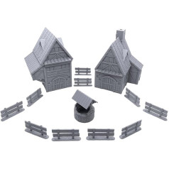 EnderToys Village Bundle Terrain Scenery for Table Top 28 mm Miniatures Wargame, 3D Printed and Paintable