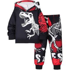 Generisch Jungen Fleece Dinosaurier Print Kapuzen Langarm Top und Hose Outfits 2 Stück Set Lässige Winddichte Warme Kinderkleidung Für Kleinkinder Und Babys (Black, 9-12 Months)