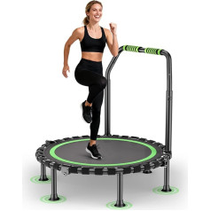 Fitness Trampoline Indoor for Home, Foldable Mini Trampoline with Grab Bar, Height Adjustable, Workout & Cardio Training, Load Capacity 150 kg for Adults and Children (Green)