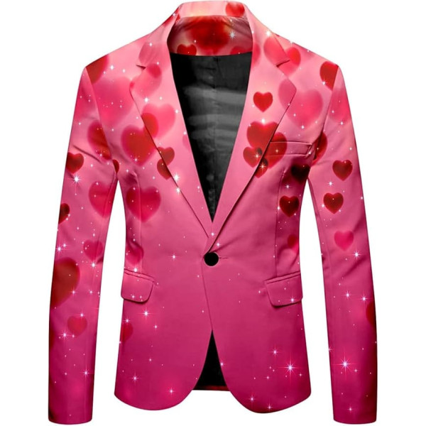 Gifts for Girlfriend Love Men's Valentine's Day Long Sleeve Jacket with Printed Buttons Pockets for Holiday Party Events Coat
