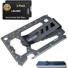 Lever Gear Toolcard Pro, with Money Clip, 40-in-1 Credit Card, Multitool Card, Slim Minimalist Stainless Steel Wallet Card and Money Clip by Lever Gear (2, Stonewash)