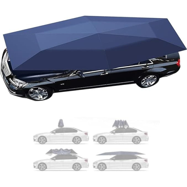 Automatisches 2-in-1-Carport und Sonnenschirm, faltbares, bewegliches Sonnensegel, Fernbedienung, Dachsonnenschutz, faltbares Auto-Sonnenschutzzelt mit Fernbedienung Blue-5m