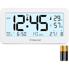 Geevon DCF Digital Alarm Clock, Radio Alarm Clock with Temperature/Humidity LED Display, Two Alarm Clock Options, Easy, Operation, Decorative Clock for Bedroom, Table and Living Room (347 White with