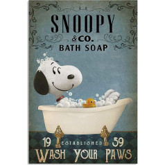 Inga Snoopy And Co Wash Your Paws Vintage Metal Wall Poster 8 x 12 Inch