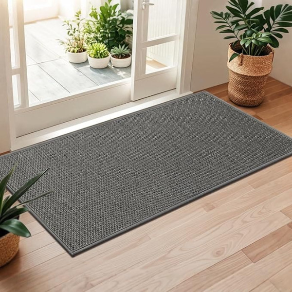 LEKEEPGO Door Mat Indoor 60 x 120 cm, Non-Slip Doormat, Washable Dirt Trapper Mat, Thin Door Mat, Absorbent Entrance Rug, Clean Mat, Entrance Mat for Indoor, Grey