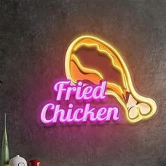 Fried Chicken UV Print Neon Sign for Man Cave Bedroom Room Lights Neon Light Up Signs Decorations Birthday Party