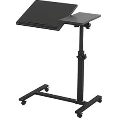Rolling Laptop Table Lap Table for Laptop Trolley Tilting Overbed Bedside Table Overbed Desk Overbed Table with Wheels Adjustable Laptop Stand Sofa Side Table (Black)