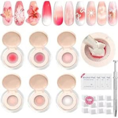 SAVILAND Pat Painting Gel Nail Polish Set: 6 Colours White Peach Pink Cushion Ombre Gel Nail Polish with Nail Sponges and Applicator Pen for Painting Gradients and Blush Nails