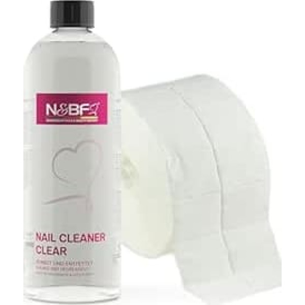 NAILS FACTORY N&BF Nail Cleaner Set 1000 ml 1000 Cellulose Pads Swabs (2 Rolls of 500 Pieces) 70% Isopropanol Alcohol for Gel Nails Nail Cleaner Cosmetic Pure Studio Quality