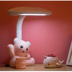 LED Desk Lamp Three Colour Dimming Children's Eye Protection Lamp Table Lamp Cartoon Adjustable Reading Lamp Bedroom Bedside Lamp Button Switch for Office Students Pink