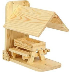 Squirrel Feeder for Outdoor | Large Wooden Picnic Table with High Capacity - Easy Refillable Squirrel Corn Cob Feeding Station - for Outdoor Decoration on Window Garden