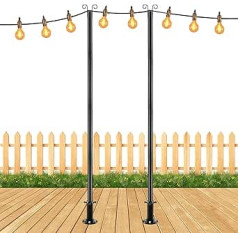 COCONUT 2.4M Ground String Lights Poles, Heavy Duty Adjustable Metal Hanging Pole with Flange Base, Backyard, Garden, Patio, Party (Pack of 2)