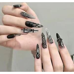 Temperament Manicure Pure Hand Worn Nails Cool and Versatile Hand Painted Student Manicure Finished Product(XS)