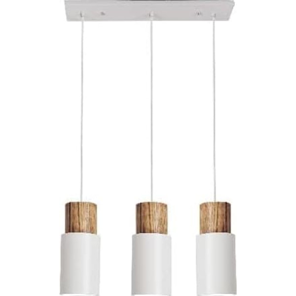Vintage 3-Bulb Wooden Pendant Light Dining Table White