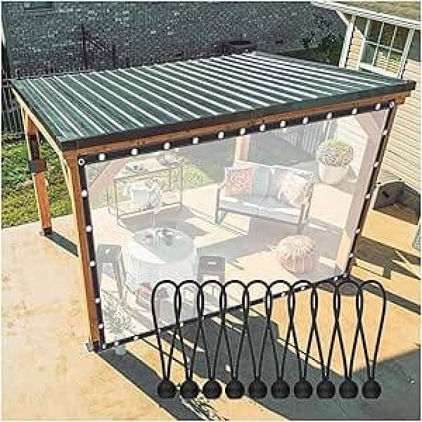Outdoor Curtain, Waterproof Tarpaulin Side Panel Divider Curtain with Eyelets, for Pergola, Porch, Gazebo, Cabana (Color : Clear, Size : 6x4m)