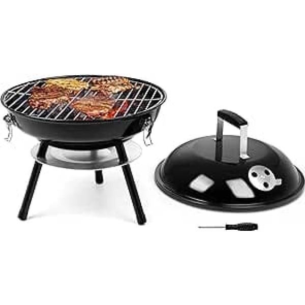 Leonyo Portable Charcoal Grill 14 Inch Small Table Top Grill with Enamel Coating for Backyard Camping Picnic Garden Beach Black