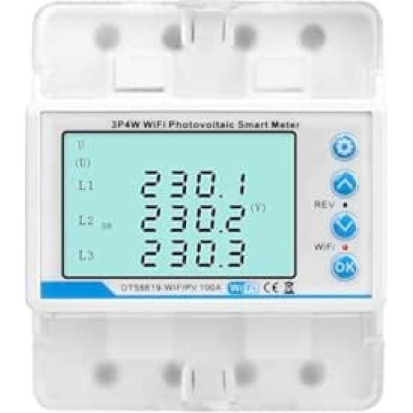 Dreiphasen-WLAN-Smart-Energiezähler mit Photovoltaik-Überwachung, Über-/Unterspannungsschutz, Phasenverlusterkennung und Remote-Energieverfolgung
