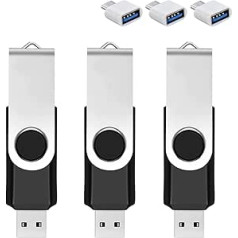 3 Pack 64GB USB Stick with Type-C Adapter & Memory Box, USB 2.0 Flash Drive, 360° Rotating Memory Stick for Mobile Phone/Pad/PC/Laptop/Android - Black (3-Pack 64GB)