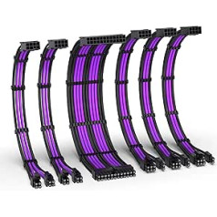 EZDIY-FAB PSU Cable Extension Kit, 16AWG Extension Cable for Power Supply, 1 x 24 Pin/2x4+4 EPS/3x6+2 PCI-E, Custom PC Sleeve Cable 300 mm with Combs Black Purple