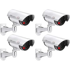 O&W Security 4 x dummy camera with lens, dummy surveillance camera, fake camera with red LED light, deceptively real for indoor and outdoor use