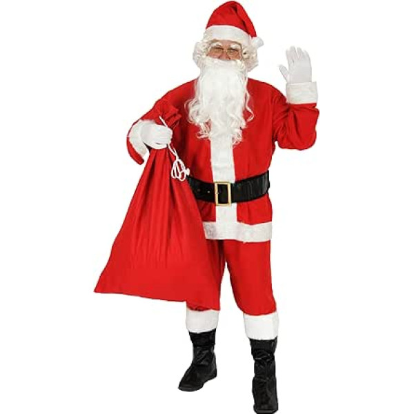 Foxxeo 9 Piece Santa Claus Costume for Men with Hat, Beard, Belt and Gloves, 4xl
