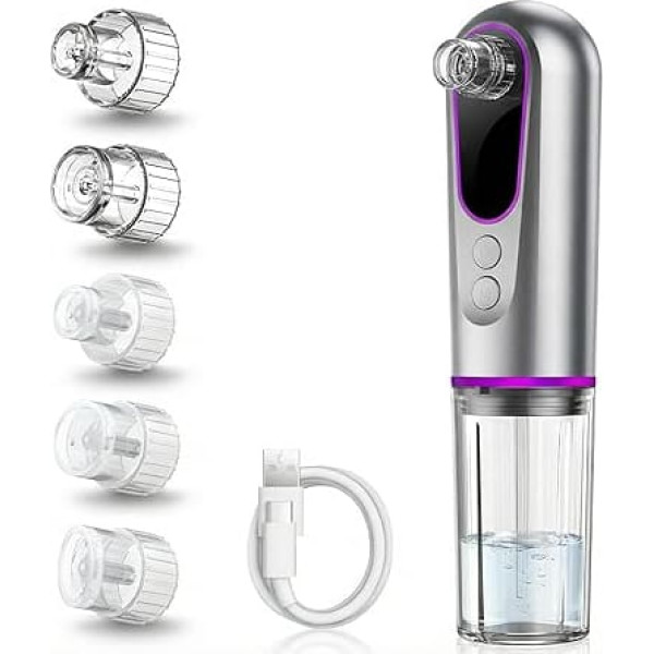 Blackhead Remover, Vacuum Rechargeable Pore Vacuum Cleaner with 5 Heads, Pore Extractor with 3 Levels, Comedone White and Blackhead Remover, CYB01