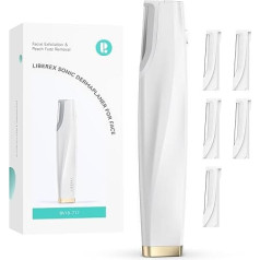 Sonic Dermaplaning Tool for Face - Rechargeable Dermaplane Razor with 6 Refill Dermablading, Facial Hair & Peach Lint Remover for Women (White)