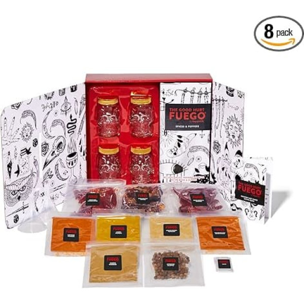 Thoughtfully Gourmet - The Original DIY Hot Sauce Kit - Gift Set with Hot Sauces and 4 Skull Glasses, 2 Funnels, Spices, Gloves and Recipe Book