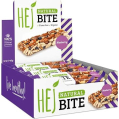 HEJ Bite Organic Nut Bar - Low-Carb Snack with Nuts - Vegan Energy Bar with Almonds & Cashews - Gluten Free - Blueberry 12 x 40 g
