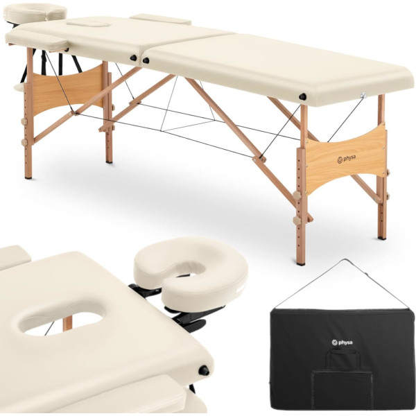 Koka masāžas galds pārnēsājamā saliekamā gulta Toulouse Beige līdz 227 kg bēšs