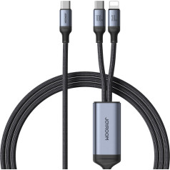 2in1 Speedy Series USB-C - USB-C / iPhone Lightning kabelis 100W 1,5 m melns