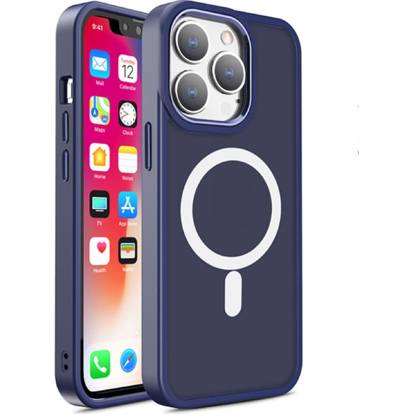 Magnētiskais futrālis ar MagSafe iPhone 15 cilpām tumši zils